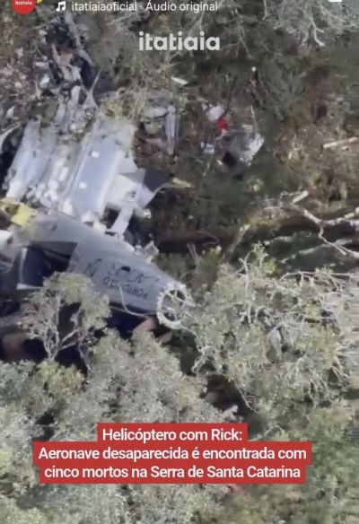 Cantor Rick e mais 4 morrem após queda de helicóptero em SC; destroços são encontrados